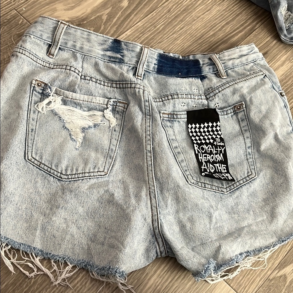 Ksubi Blue Jean Shorts Distressed Cut-Off Style